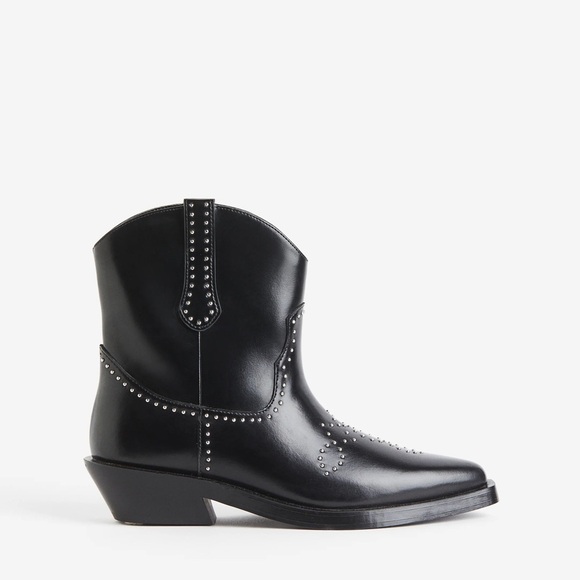 H&M Shoes - H&M Black Western Ankle Boots with Silver Studs Size: 7.5